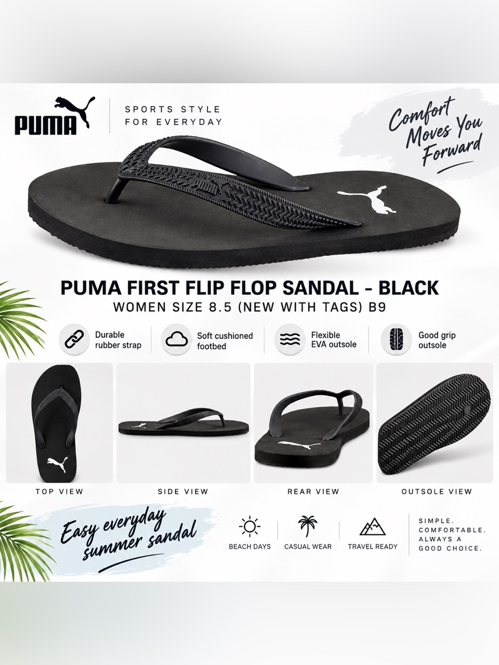 PUMA FIRST FLIP FLOP SANDALS – BLACK WOMEN’S SIZE 8.5 (NEW WITH TAGS) B9

Keep